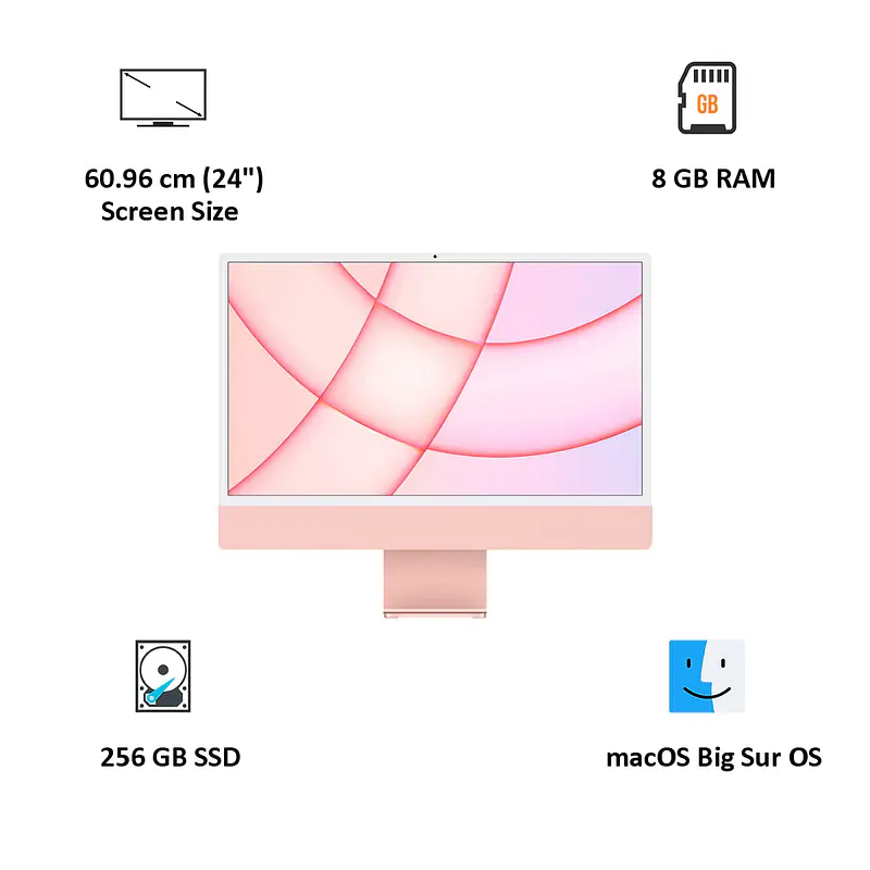 sealed pack new  Apple iMac M3 (8 GB Unified/256 GB SSD/macOS Sonoma/24 Inch Screen/MQRT3HN/A)  (Pink, 461 mm x 547 mm x 147 mm, 4.48 kg) - Master