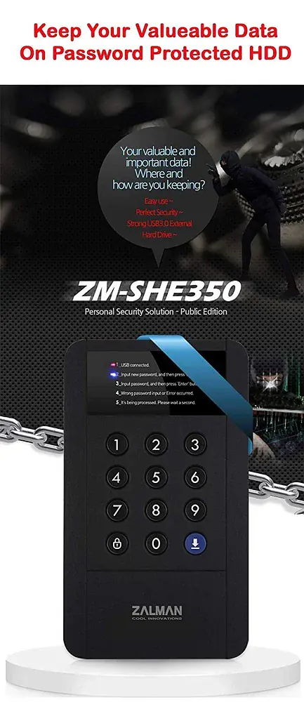 USB 3.0 Password Encrypted 2.5" External HDD Enclosure (ZM-SHE500) 1 TB External Hard(USB HDD) Drive for PC/Mac Data Security - Master