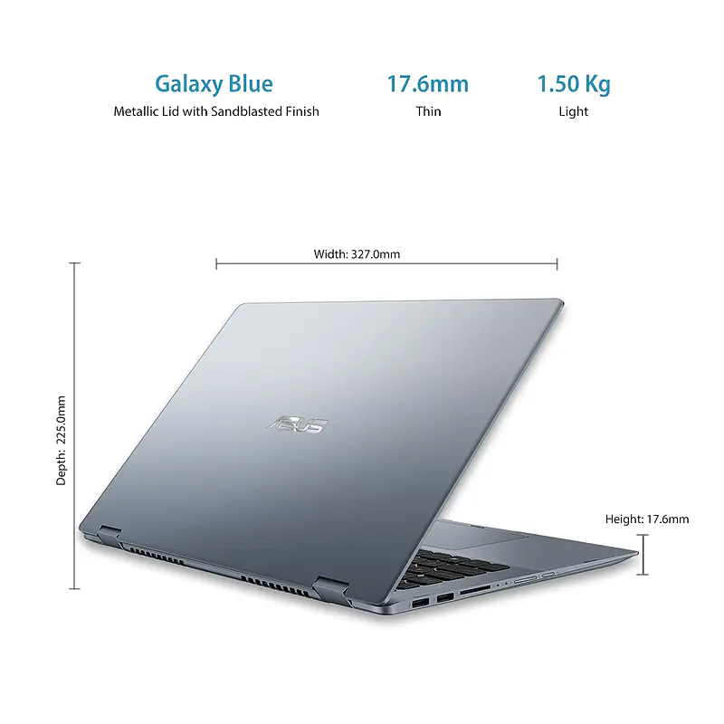 ASUS VivoBook Flip 14 (2020), Intel Core i3-10110U 10th Gen, 14" (35.56cms) FHD Touch, 2-in-1 Laptop (8GB/256GB SSD/Office 2019/Windows 10/Integrated Graphics/Blue/1.5 kg), TP412FA-EC382TS - Master