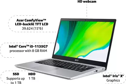 Acer Aspire 5 Core i5 11th Gen - 8 GB/1 TB HDD A515-56 Thin and Light Laptop - Master