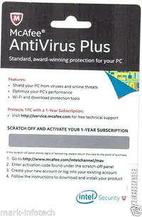 McAFEE Antivirus Plus Activation Card Download Version 1User (1PC) MRP 600R - Master