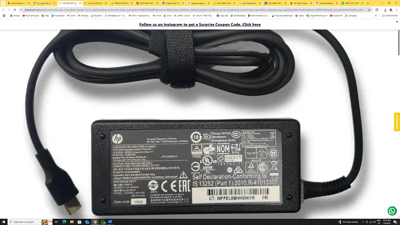 HP USB 45W USB-C Power Supply (N8N14AA#ABL) - Master