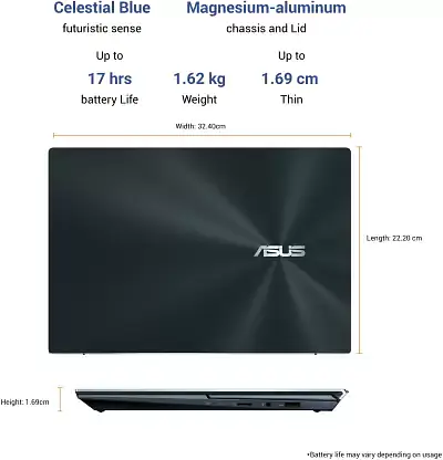 ASUS Zenbook Duo 14 (2021), Intel Core I5-1135G7 11Th Gen, 14 Inches Fhd Dual-Screen Touch Laptop (16Gb/512Gb Ssd/2Gb Geforce Mx450 Gpu/Office 2019/Windows 10/Celestial Blue/1.62 Kg), Ux482Eg-Ka521Ts - Master