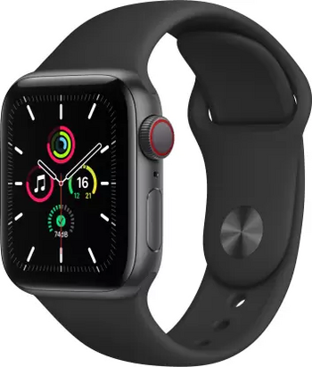 APPLE Watch SE GPS + Cellular MYEK2HN/A 40 mm Space Grey Aluminium Case with Black Sport Band  (Black Strap, Regular)