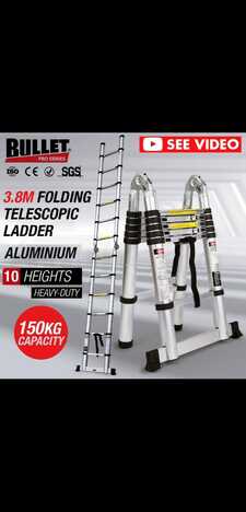 3.8 mtr (1.9 mtr + 1.9 mtr) / 12.5 ft Ultra Stable Telescopic Folding Aluminium ladder for multi purpose use