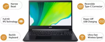 Acer Aspire 7 Intel Core i5 10th Gen - (8 GB/512 GB SSD/Windows 10 Home/4 GB Graphics/NVIDIA GeForce GTX 1650) A715-75G-50TA/ A715-75G-41G/ A715-75G-52AA Gaming Laptop  (15.6 inch, Black, 2.15 Kg)#JustHere