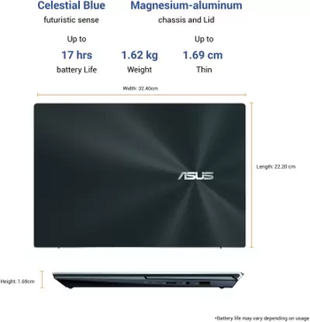 ASUS Zenbook Duo 14 (2021), Intel Core I5-1135G7 11Th Gen, 14 Inches Fhd Dual-Screen Touch Laptop (16Gb/512Gb Ssd/2Gb Geforce Mx450 Gpu/Office 2019/Windows 10/Celestial Blue/1.62 Kg), Ux482Eg-Ka521Ts