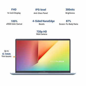 ASUS VivoBook S14 Intel Core i5-1035G1 10th Gen 14" (35.56cms) FHD Thin and Light Laptop (8GB RAM/512GB NVMe SSD + 32GB Optane Memory/Windows 10/MS Office 2019/Silver Blue/1.35 kg), S403JA-BM033TS