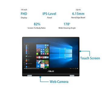 ASUS VivoBook Flip 14 Touch Panel Intel Core i3 10th Gen 10110U - (4 GB/SSD/512 GB SSD/Windows 10 Home) TP412FA-EC372TS 2 in 1 Laptop  (14 inch, Silver Blue, 1.5 kg, With MS Office)
