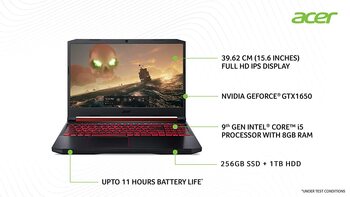 Acer Nitro 5 Intel Core i5-9300H 15.6-inch Full HD 1920 x 1080 Display Thin and Light Gaming Laptop (8GB/1TB+256GB SSD/Windows 10 Home/GTX 1650 Graphics/Obsidian Black/2.3 kgs),AN515-54